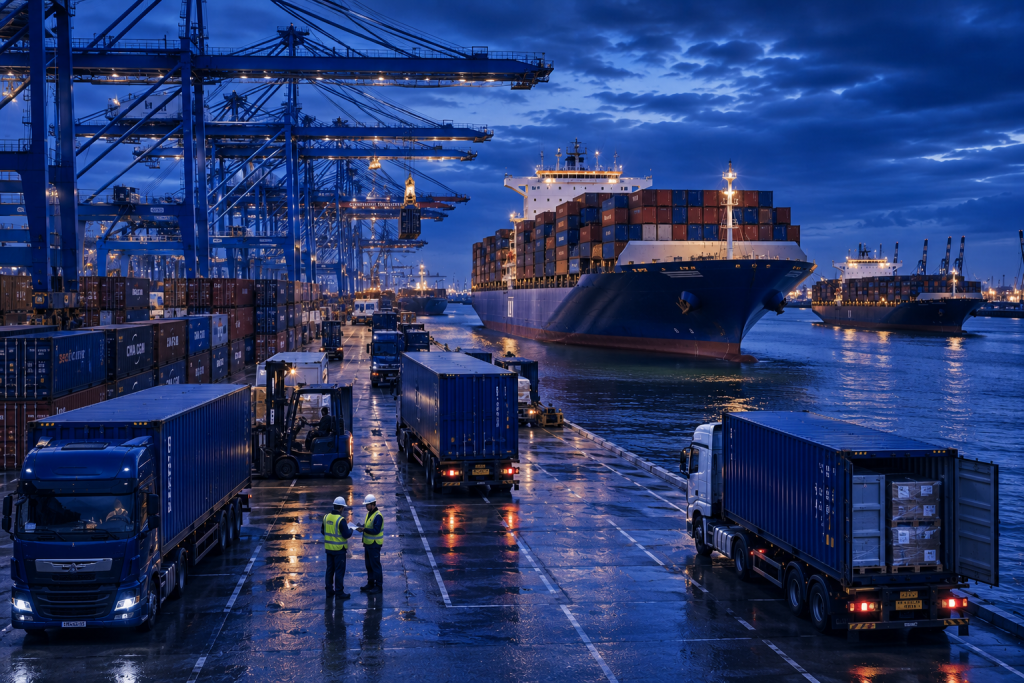 Detailhandel transport en logistiek in een internationale containerhaven