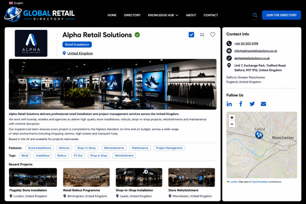 Completed company profile ready to submit for review in the Global Retail Directory