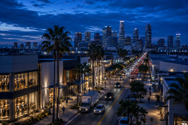 Retail industry in California with retail stores, logistics and commercial infrastructure