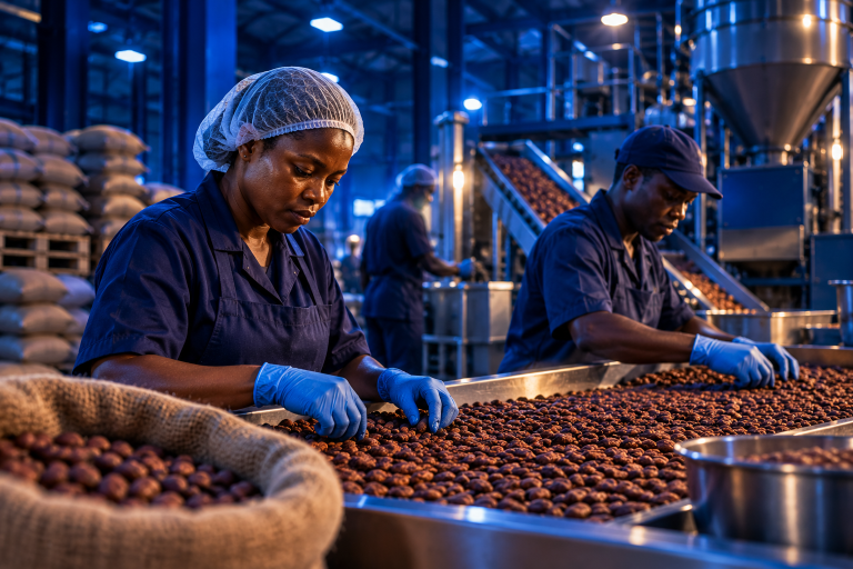 Retail Industry in Ghana: Accra, Cocoa, Manufacturing and West Africa’s Trade Gateway 8 Ghanaian cocoa processing representing manufacturing and the retail industry in Ghana