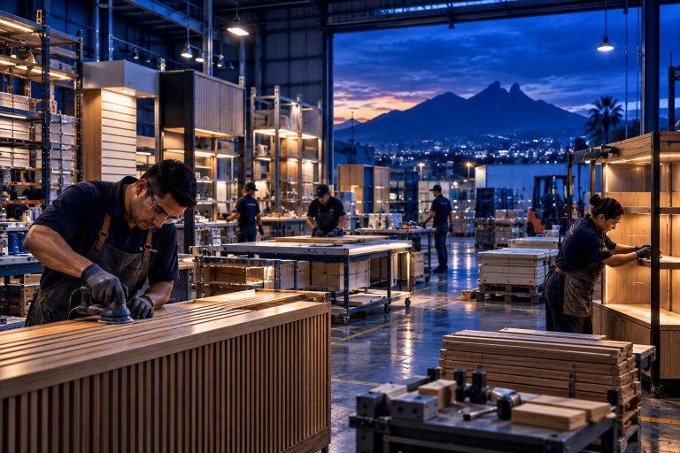 Mexican workers manufacturing retail furniture and store fixtures for the retail industry in Mexico