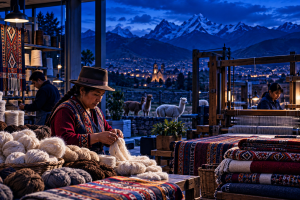 Alpaca textile production in the Andes representing the retail industry in Peru