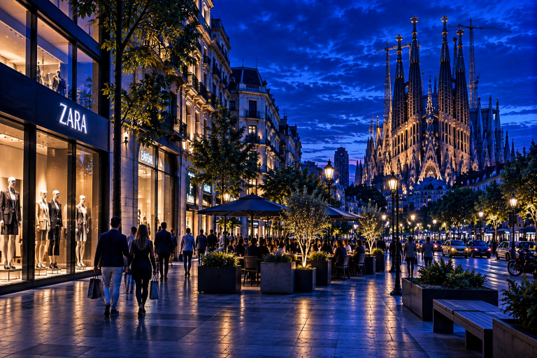 Barcelona shopping district representing the retail industry in Spain
