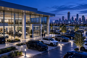 Modern automotive showroom representing the retail industry in Texas