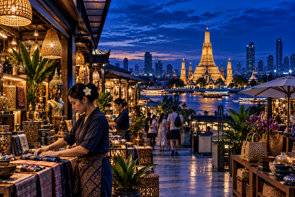 Myymäläala Thaimaassa: Bangkok, teollisuus, matkailu ja Kaakkois-Aasian kuluttajakärki 1 Thaimaan käsityö- ja tekstiilimarkkinat edustavat matkailua, paikallisia tuotteita ja vähittäiskauppaa Thaimaassa