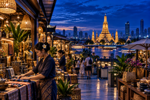 Thai craft and textile market representing tourism, local products and the retail industry in Thailand