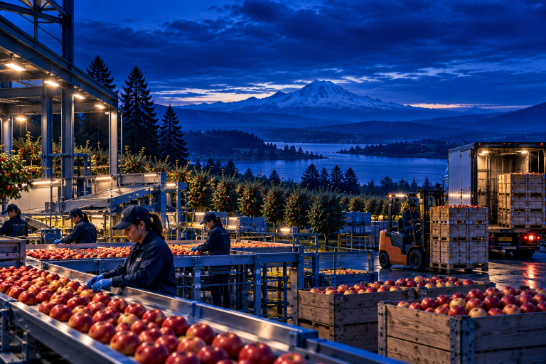 Washington apple production representing agriculture, manufacturing and distribution in the retail industry in Washington